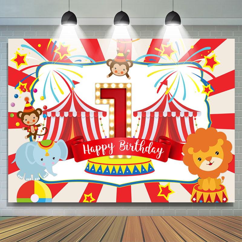 Lofaris Red Animals 1st Happy Birthday Party Backdrop For Boy