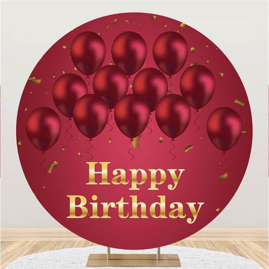 Lofaris Red Ballon Custom Circle Happy Birthday Party Backdrop