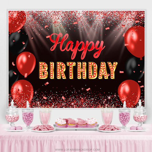 Lofaris Red Balloon Stage Light Happy Birthday Backdrop