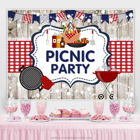 Lofaris Red Blue Flags And White Wood Picnic Birthday Backdrop