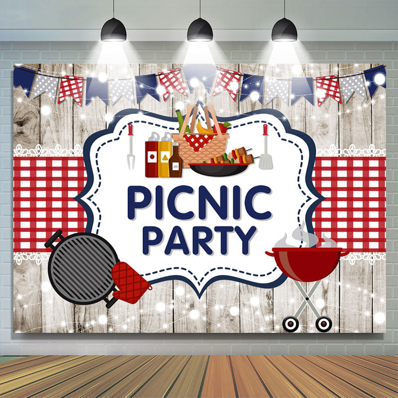 Lofaris Red Blue Flags And White Wood Picnic Birthday Backdrop