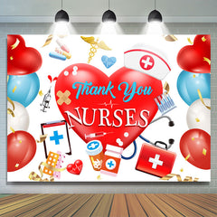 Lofaris Red Blue Heart Balloons Backdrop For Thank You Nurses