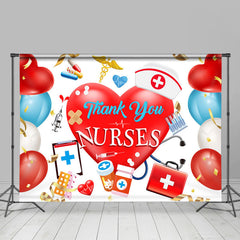 Lofaris Red Blue Heart Balloons Backdrop For Thank You Nurses