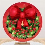 Load image into Gallery viewer, Lofaris Red Bow And Winter Berries Circle Christmes Backdrop