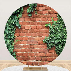 Lofaris Red Brick And Green Leaves Round Wedding Party Backdrop