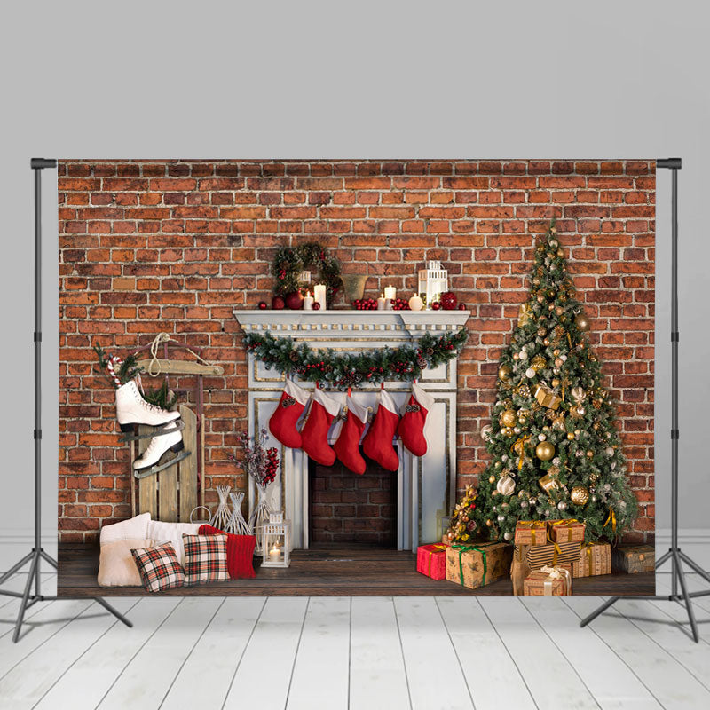 Lofaris Red Bricks And Christmas Stocks Hanging Out Backdrop