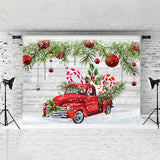 Load image into Gallery viewer, Lofaris Red Car And Chrismas Party Ball Glitter Wood Backdrop