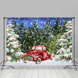 Load image into Gallery viewer, Lofaris Red Car And Green Pines Winter Snowflake Backdrops
