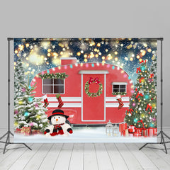 Lofaris Red Car Christmas Tree Snowman Bokeh Backdrop for Party
