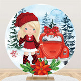 Load image into Gallery viewer, Lofaris Red Car Snow Tree Birthday Round Backdrop For Girl