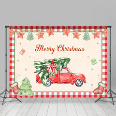 Lofaris Red Car with A Christmas Tree Party Backdrop