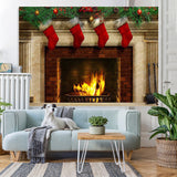 Load image into Gallery viewer, Lofaris Red Christmas stockings fireplace Photoshoot backdrop