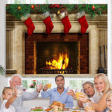 Load image into Gallery viewer, Lofaris Red Christmas stockings fireplace Photoshoot backdrop
