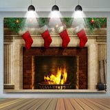 Load image into Gallery viewer, Lofaris Red Christmas stockings fireplace Photoshoot backdrop