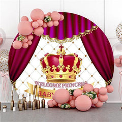 Lofaris Red Crown Curtain Welcome Princess Circle Baby Shower Backdrop