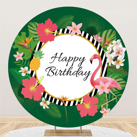 Lofaris Red Crowned Crane Green Leaves Birthday Round Backdrop