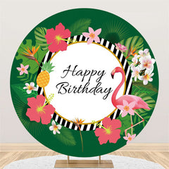 Lofaris Red Crowned Crane Green Leaves Birthday Round Backdrop