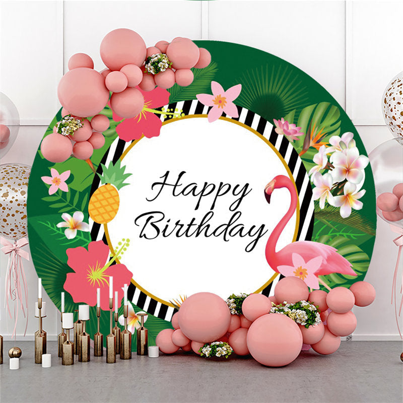 Lofaris Red Crowned Crane Green Leaves Birthday Round Backdrop