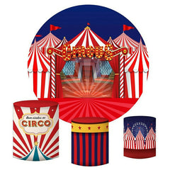 Lofaris Red Curtain Circus Round Birthday Decoration Backdrop Kit