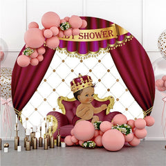 Lofaris Red Curtain Crown Cute Boy Round Baby Shower Backdrop