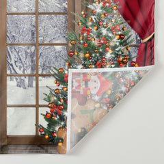 Lofaris Red Curtain Wood Windows Winter Merry Christmas Backdrop