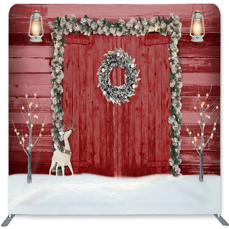 Lofaris Red Door And Elk Double-Sided Backdrop for Christmas