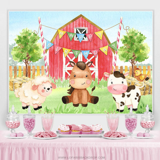 Lofaris Red Farm Theme With Cute Safari Happy Birthday Backdrop