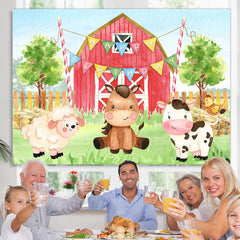Lofaris Red Farm Theme With Cute Safari Happy Birthday Backdrop