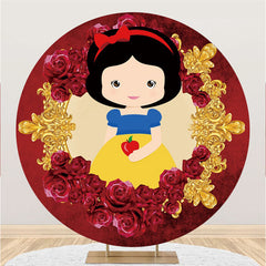 Lofaris Red Floral And Gold Round Princess Birthday Backdrop