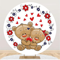 Lofaris Red Floral And Love Bear Round White Baby Shower Backdrop