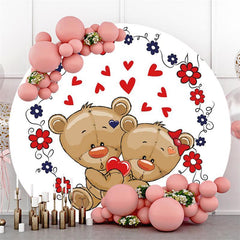 Lofaris Red Floral And Love Bear Round White Baby Shower Backdrop