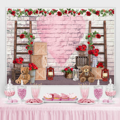 Lofaris Red Floral And Teddy Bear Brick Baby Shower Backdrop