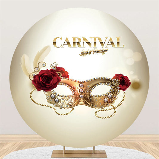 Lofaris Red Floral Gold Mask Round Carnival Party Backdrop