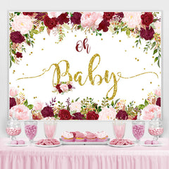 Lofaris Red Floral with Glitter Baby Shower Backdrop For Girl