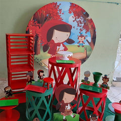 Lofaris Red Forests And Girl Round Jungle Birthday Backdrop