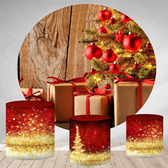 Lofaris Red Gifts Round Brown Wooden Backdrop For Christmas