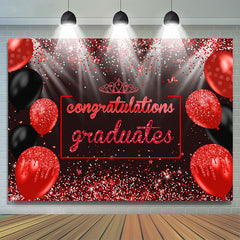 Lofaris Red Glitter Balloons Congrats Graduation Backdrop