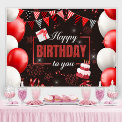 Lofaris Red Glitter Flags And Balloons Happy Birthday Backdrop