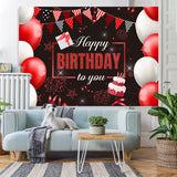 Load image into Gallery viewer, Lofaris Red Glitter Flags And Balloons Happy Birthday Backdrop