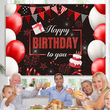 Load image into Gallery viewer, Lofaris Red Glitter Flags And Balloons Happy Birthday Backdrop