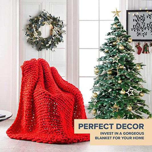 Lofaris Red Handmade Bearaby Weighted Chunky Knit Throw Blanket