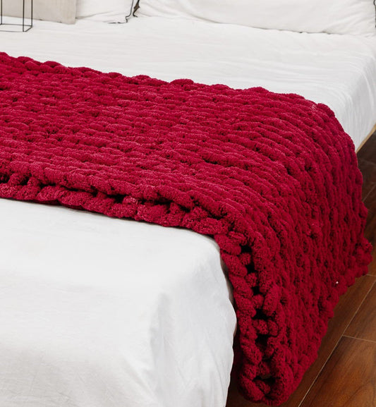 Lofaris Red Handmade Super Soft Chenille Thick Chunky Knit Blanket