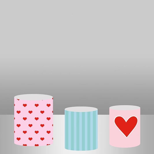 Lofaris Red Heart And Blue Stripe Backdrop Cake Table Cover Kit