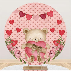 Lofaris Red Hearts Cute Bear Floral Round Backdrops for Valentines Day