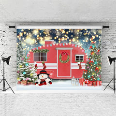 Lofaris Red House And Color Tree Glitter Christmas Backdrop