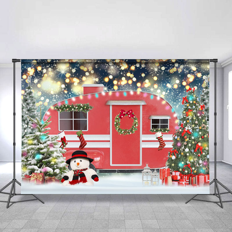 Lofaris Red House And Color Tree Glitter Christmas Backdrop