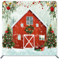Lofaris Red House And Tree Double-Sided Backdrop for Christmas