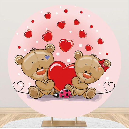 Lofaris Red Love And Bear Round Pink Girls Baby Shower Backdrop