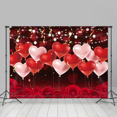 Lofaris Red Love Ballon And Floral Bokeh Valentines Backdrop