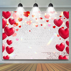 Lofaris Red Love Ballons And White Brick Valentines Backdrop